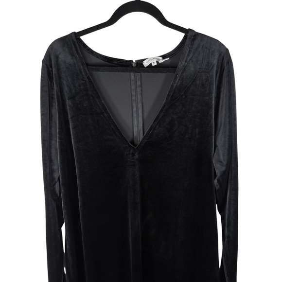 Good American Black V Neck Long Sleeve Velvet Velour Dress Womens 6 Back Slit - Picture 4 of 14